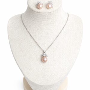 Single Pearl Crown Necklace & Earrings Set – Peach Pearl