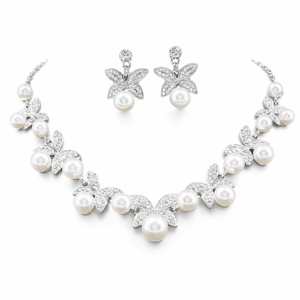 Pearl butterfly necklace and earring set