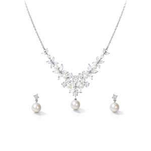 Pearl and crystal wedding day necklace and earrings set