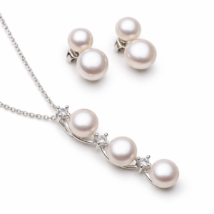 Wedding triple pearl drop with matching earrings