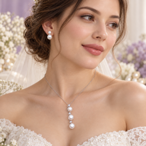 Wedding triple pearl drop with matching earrings