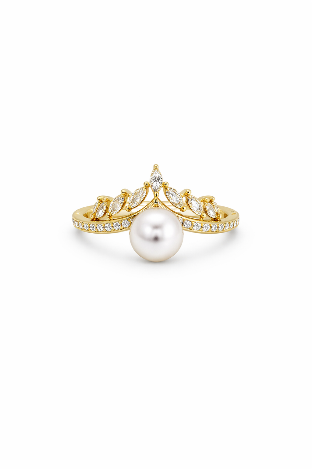 Crown ring with white pearl