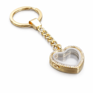 Gold metal heart locket key ring