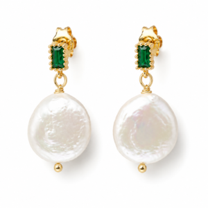 Coin earrings with green stone