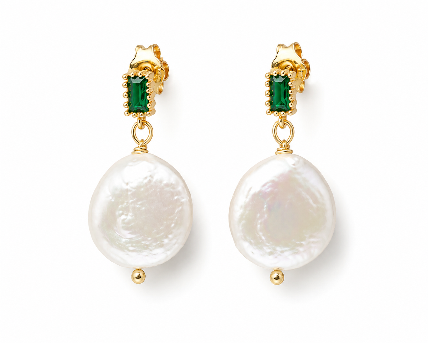 Coin earrings with green stone
