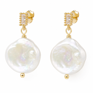 Coin drop earrings with white stones