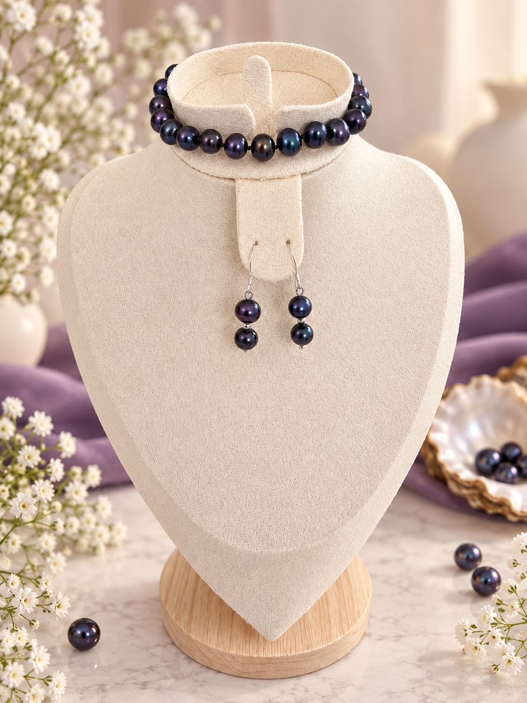 The dark purple bracelet and earring set