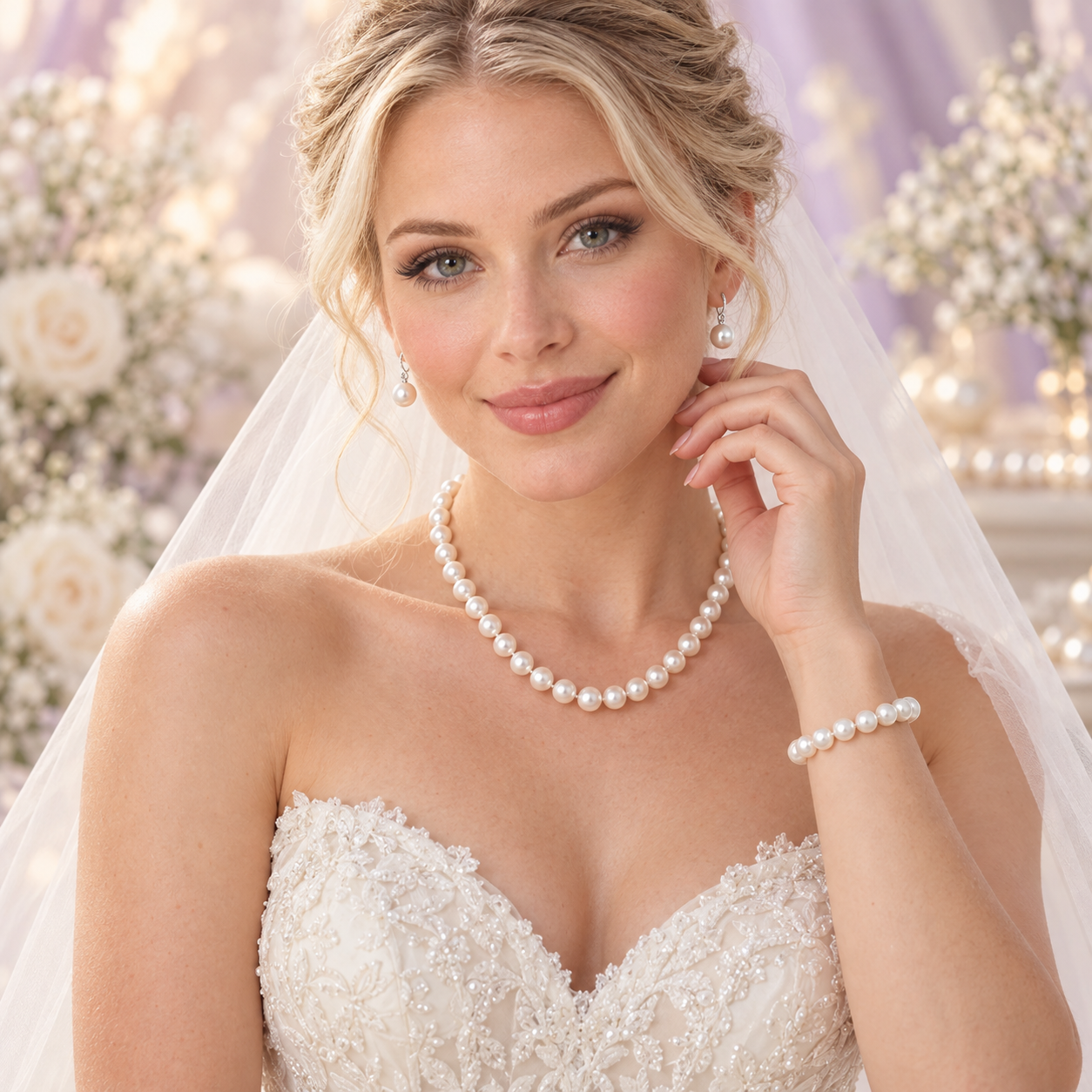 The classic wedding day pearls